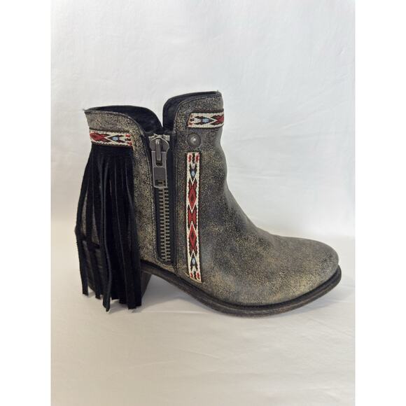 Corral Women’s Black Leather Ankle Boots J-Toe Fringe & Aztec Embroidery Size 10 - Picture 5 of 13